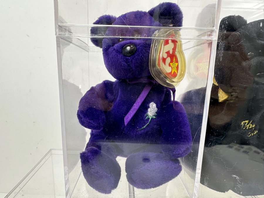 (5) Beanie Baby Collection Featuring: Princess Diana Bear, 'The End' Bear, Mellow The Bear, Peace Bear & Halo The Angel Bear - All With Ty Heart Tags And Acrylic Display Cases [Photo 2]