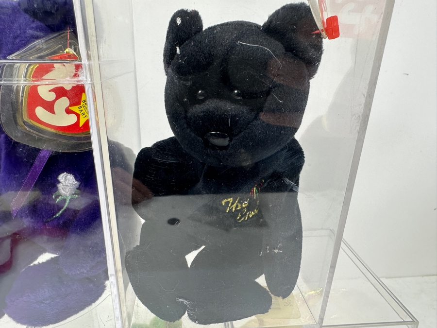 (5) Beanie Baby Collection Featuring: Princess Diana Bear, 'The End' Bear, Mellow The Bear, Peace Bear & Halo The Angel Bear - All With Ty Heart Tags And Acrylic Display Cases [Photo 6]