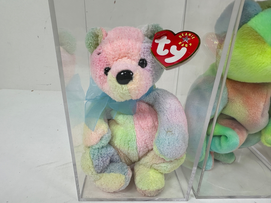 (5) Beanie Baby Collection Featuring: Princess Diana Bear, 'The End' Bear, Mellow The Bear, Peace Bear & Halo The Angel Bear - All With Ty Heart Tags And Acrylic Display Cases [Photo 3]