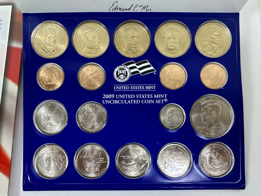 Coin Collection: (2) U.S. Mint 2009 Uncirculated Coin Sets, (1) Uncirculated State Quarters & Euro Coin Collection, (1) Uncirculated American Bison Nickel Set, (1) 1975 Bicentennial First Day Cover With Coin & Uncirculated State Quarters From NY & DE [Photo 2]