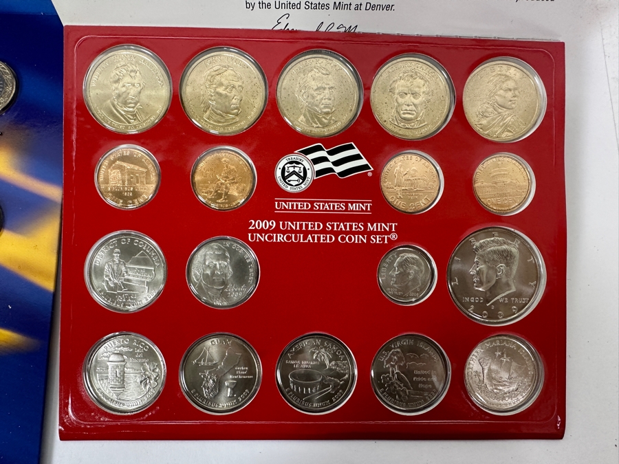 Coin Collection: (2) U.S. Mint 2009 Uncirculated Coin Sets, (1) Uncirculated State Quarters & Euro Coin Collection, (1) Uncirculated American Bison Nickel Set, (1) 1975 Bicentennial First Day Cover With Coin & Uncirculated State Quarters From NY & DE [Photo 3]