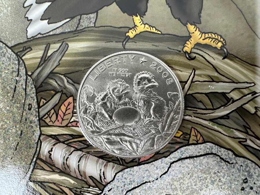 (1) 2008 United States Mint Uncirculated Bald Eagle Commemorative Silver Dollar Coin And Medal Set And (1) Bald Eagle Young Collector's Set Featuring A Half-Dollar Commemorative Coin [Photo 9]