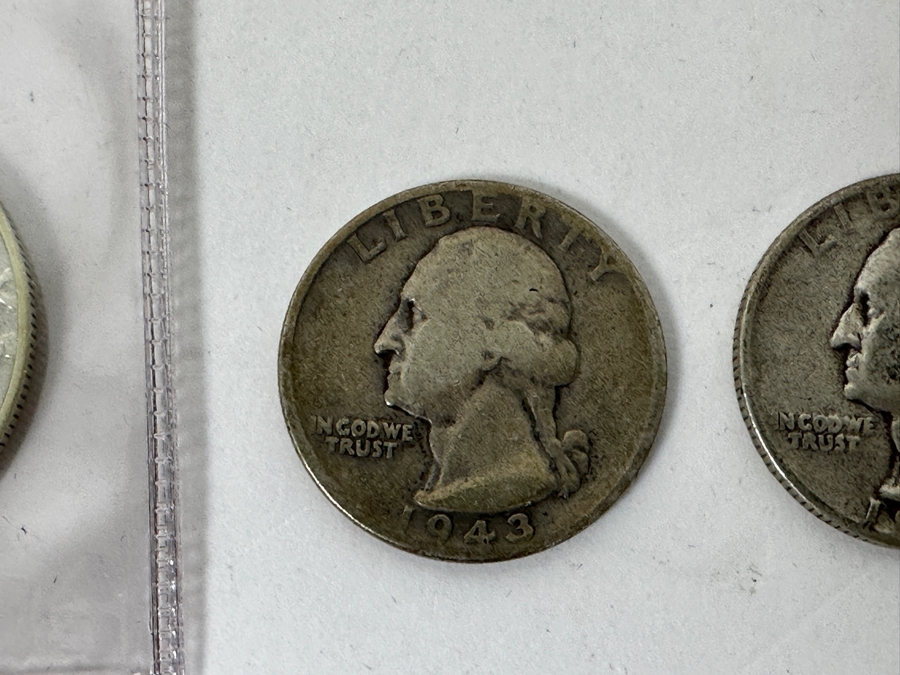 Silver Coins: (2) Liberty Standing Silver Half Dollars: 1941 & 1942, (2) Silver Quarters: 1943 & 1952, (3) Silver Roosevelt Dimes: 1947, 1964 & 1951 & (1) 1942 S Silver Nickel [Photo 4]