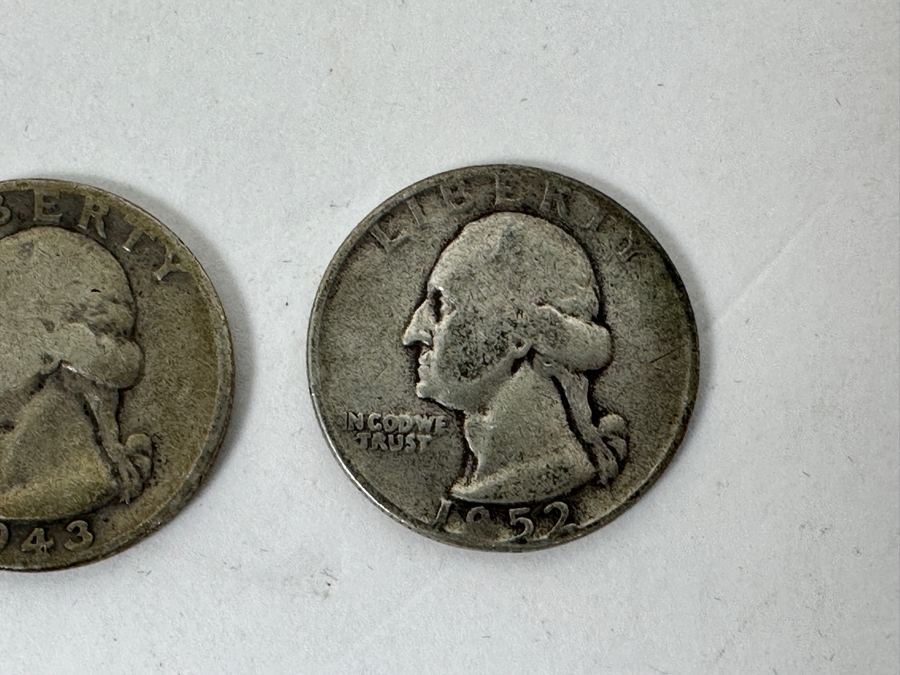 Silver Coins: (2) Liberty Standing Silver Half Dollars: 1941 & 1942, (2) Silver Quarters: 1943 & 1952, (3) Silver Roosevelt Dimes: 1947, 1964 & 1951 & (1) 1942 S Silver Nickel [Photo 5]