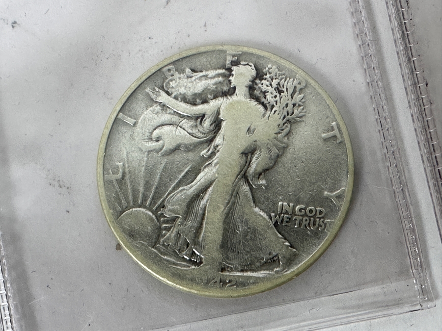 Silver Coins: (2) Liberty Standing Silver Half Dollars: 1941 & 1942, (2) Silver Quarters: 1943 & 1952, (3) Silver Roosevelt Dimes: 1947, 1964 & 1951 & (1) 1942 S Silver Nickel [Photo 2]