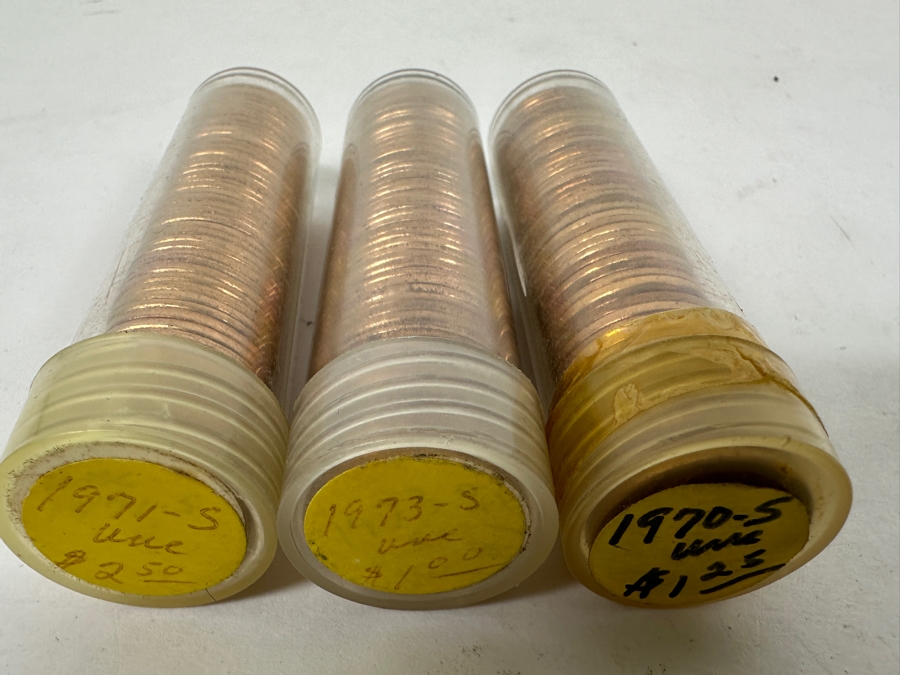 (4) Uncirculated Rolls Of Lincoln Pennies: (1) 1970 S, (1) 1971 S, (1) 1973 S And (1) 1959-2008 50 Coin Lincoln Head Cent Year Set [Photo 3]
