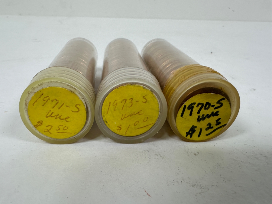(4) Uncirculated Rolls Of Lincoln Pennies: (1) 1970 S, (1) 1971 S, (1) 1973 S And (1) 1959-2008 50 Coin Lincoln Head Cent Year Set [Photo 2]