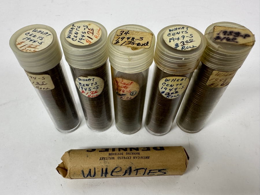 (6) Collection Of Rolls Of Wheat Cents Lincoln Pennies From 1944 S, 1945 S, 1948 S, 1949 S, 1953 P And Roll Of Unknown Years [Photo 2]
