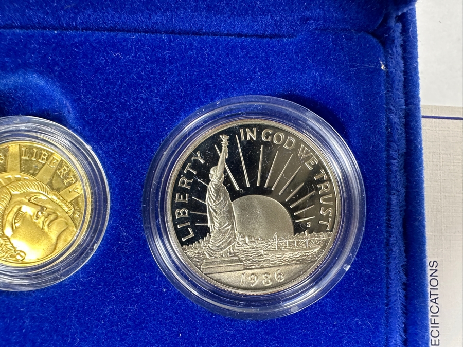 1986 Mint United States Liberty Coins: (1) 1986 Liberty Gold Five Dollar Coin (.900 Fine Gold / .269 Troy Oz), (1) 1986 Liberty Silver Dollar Coin (.900 Fine Silver / .86 Troy Oz) & (1) 1986 Liberty Half Dollar Coin [Photo 6]