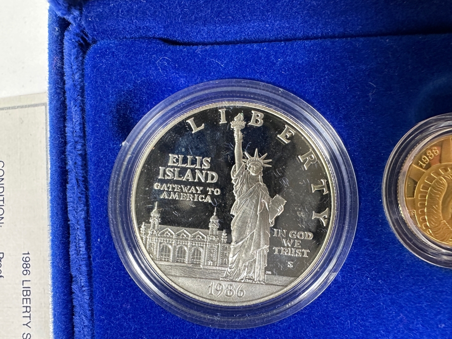 1986 Mint United States Liberty Coins: (1) 1986 Liberty Gold Five Dollar Coin (.900 Fine Gold / .269 Troy Oz), (1) 1986 Liberty Silver Dollar Coin (.900 Fine Silver / .86 Troy Oz) & (1) 1986 Liberty Half Dollar Coin [Photo 5]