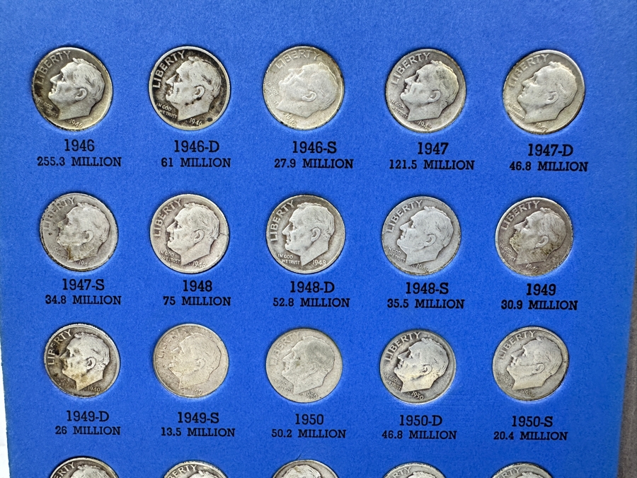 (64) Roosevelt Dime Collection: (48) Silver Dimes Starting From 1946-1964 Plus (16) Clad Coinage Dimes Starting From 1965-1974 [Photo 3]