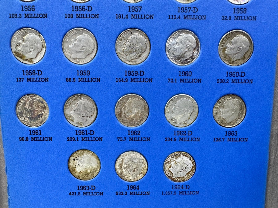 (64) Roosevelt Dime Collection: (48) Silver Dimes Starting From 1946-1964 Plus (16) Clad Coinage Dimes Starting From 1965-1974 [Photo 6]