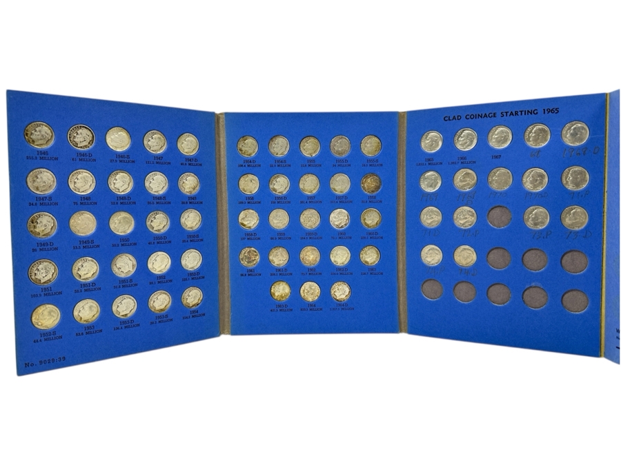 (64) Roosevelt Dime Collection: (48) Silver Dimes Starting From 1946-1964 Plus (16) Clad Coinage Dimes Starting From 1965-1974