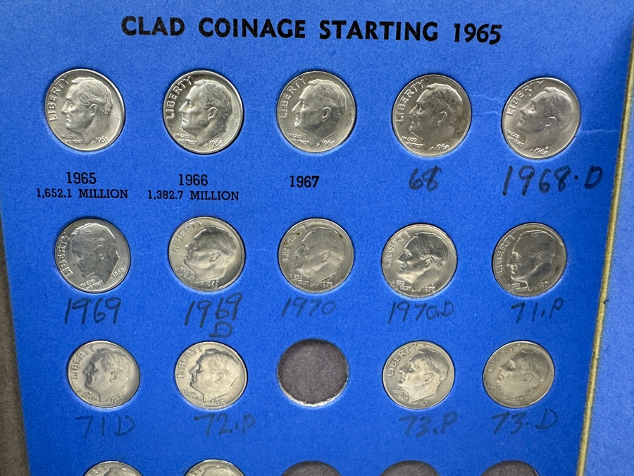 (64) Roosevelt Dime Collection: (48) Silver Dimes Starting From 1946-1964 Plus (16) Clad Coinage Dimes Starting From 1965-1974 [Photo 7]