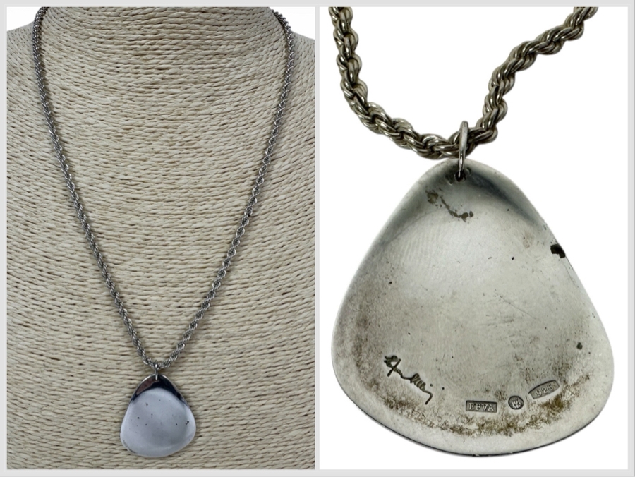 Efva Attling Sterling Silver Rose Petal Pendant With 19' Sterling Silver Rope Chain Necklace 26.8g