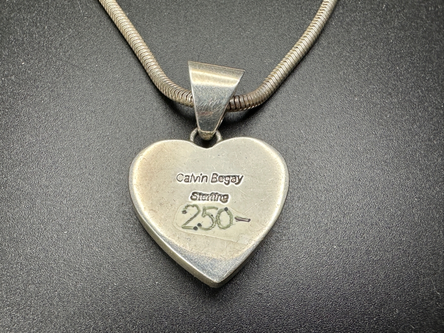 Calvin Begay Sterling Navajo Inlaid Turquoise Opal Pendant With 29' Sterling Silver Chain Necklace 30.9g [Photo 4]