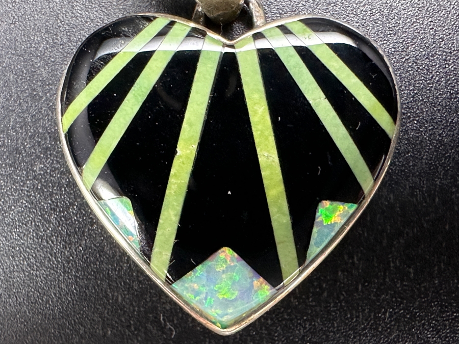 Calvin Begay Sterling Navajo Inlaid Turquoise Opal Pendant With 29' Sterling Silver Chain Necklace 30.9g [Photo 8]