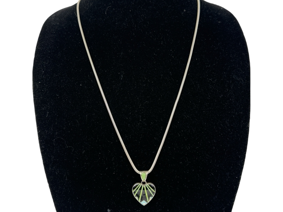 Calvin Begay Sterling Navajo Inlaid Turquoise Opal Pendant With 29' Sterling Silver Chain Necklace 30.9g [Photo 3]