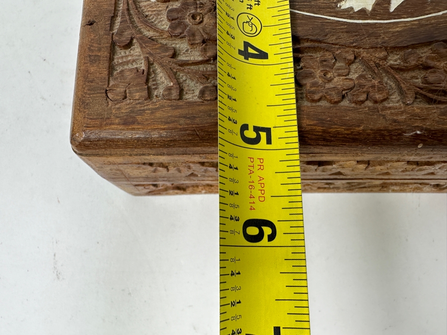 Hand Carved Wooden Indian Box With Inlaid Bone 7W X 5D X 2.75H [Photo 9]