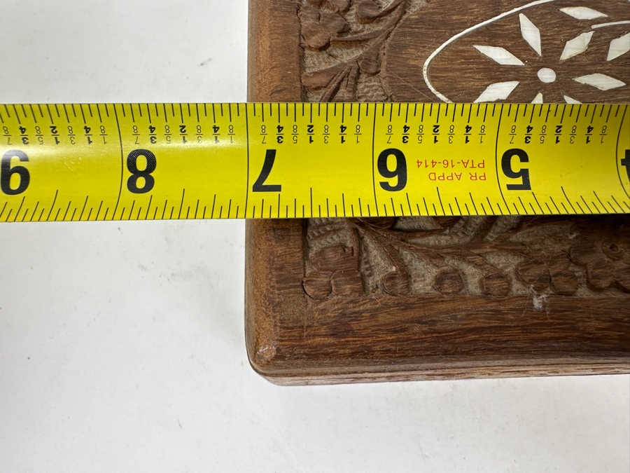 Hand Carved Wooden Indian Box With Inlaid Bone 7W X 5D X 2.75H [Photo 8]
