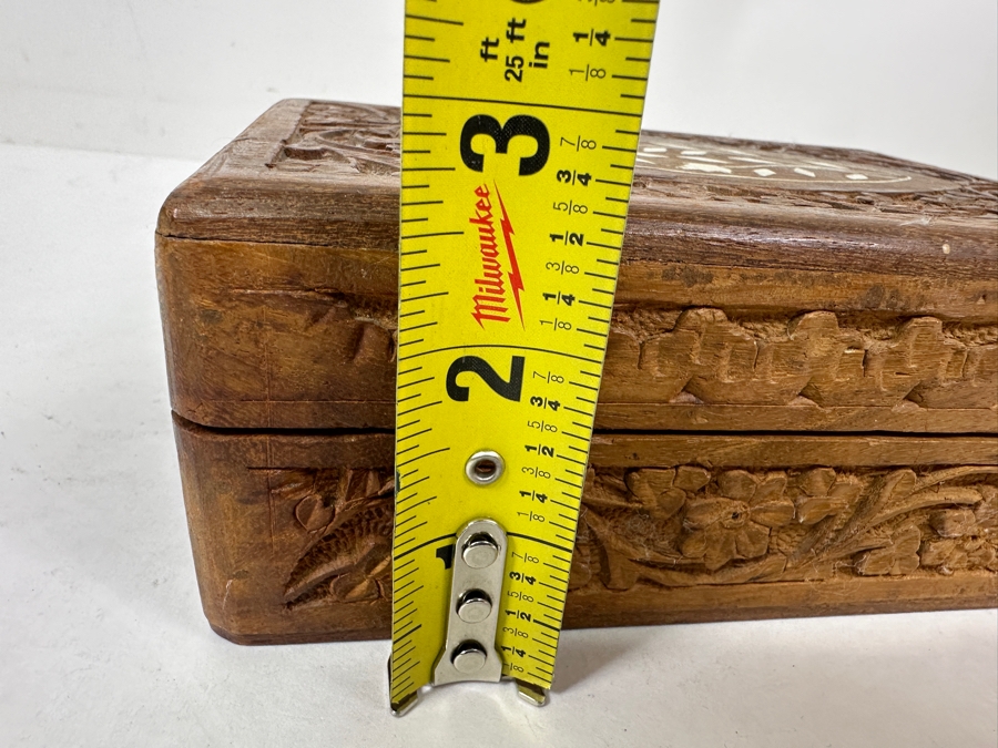 Hand Carved Wooden Indian Box With Inlaid Bone 7W X 5D X 2.75H [Photo 10]