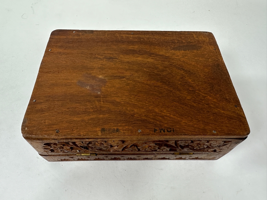 Hand Carved Wooden Indian Box With Inlaid Bone 7W X 5D X 2.75H [Photo 7]