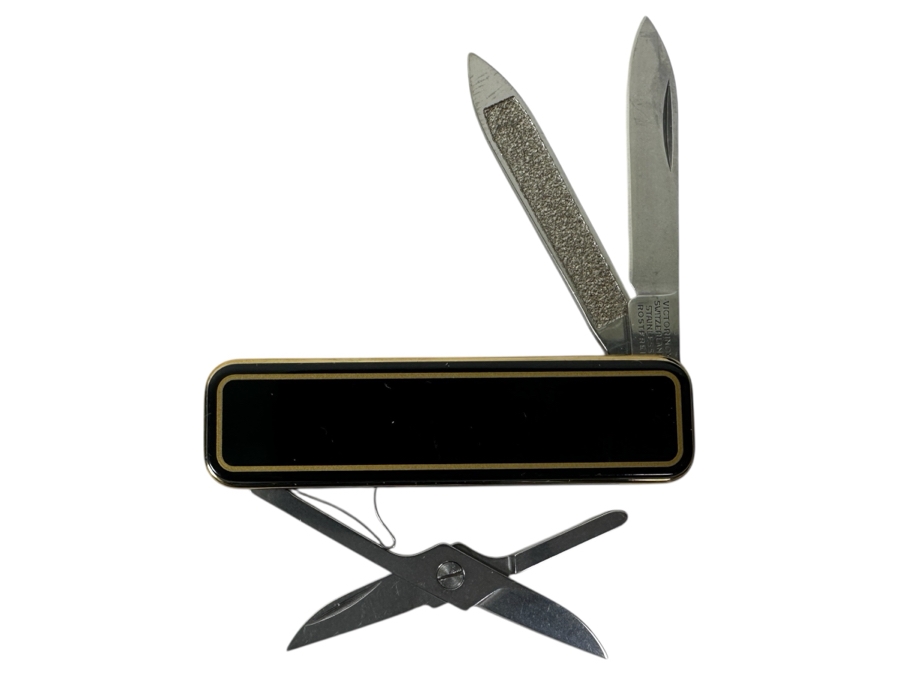 Victorinox Classic Deluxe De Luxe Swiss Army Knife Retired Luxury Version Of The Standard Classic Model With 18k Gold Plated Scales - Black Color 2.25'L Retails $150