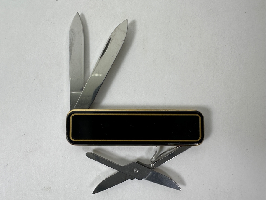 Victorinox Classic Deluxe De Luxe Swiss Army Knife Retired Luxury Version Of The Standard Classic Model With 18k Gold Plated Scales - Black Color 2.25'L Retails $150 [Photo 4]