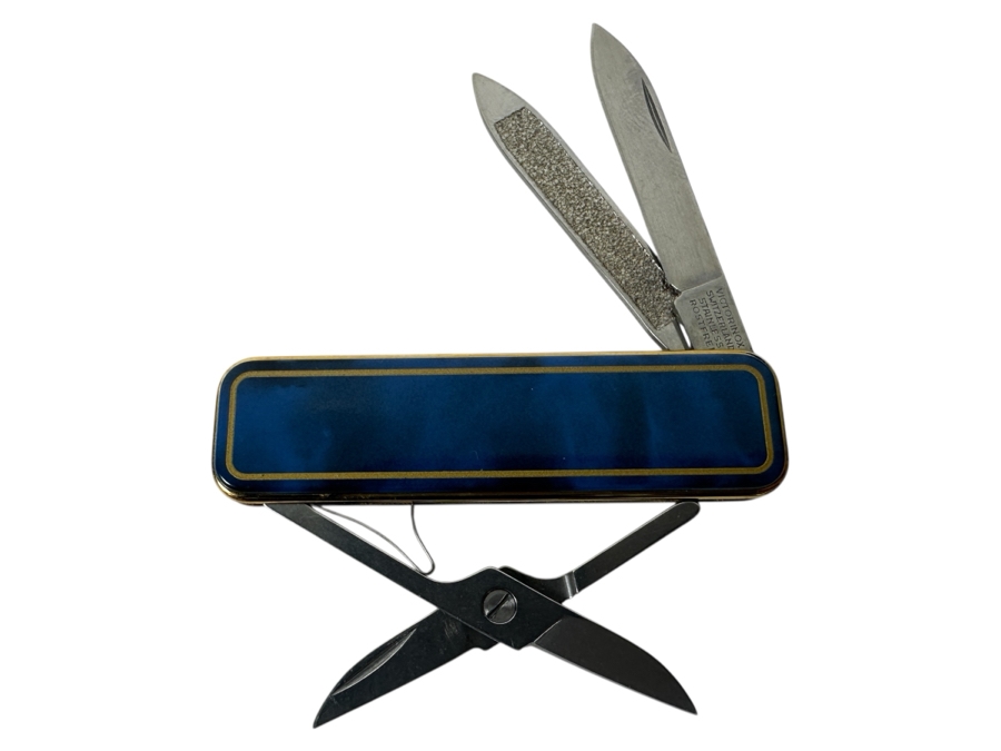 Victorinox Classic Deluxe De Luxe Swiss Army Knife Retired Luxury Version Of The Standard Classic Model With 18k Gold Plated Scales - Blue Color 2.25'L Retails $150