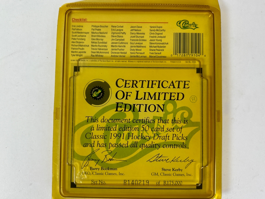 New Old Stock Limited Edition Classic 1991 Hockey Draft Picks Trading Cards With Certificate Of Authenticity [Photo 5]