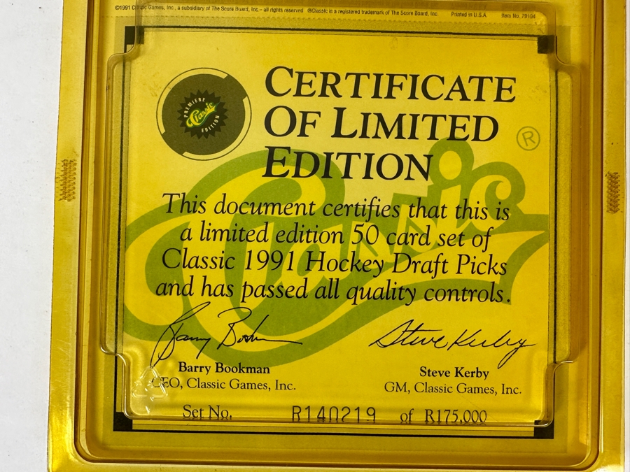 New Old Stock Limited Edition Classic 1991 Hockey Draft Picks Trading Cards With Certificate Of Authenticity [Photo 6]