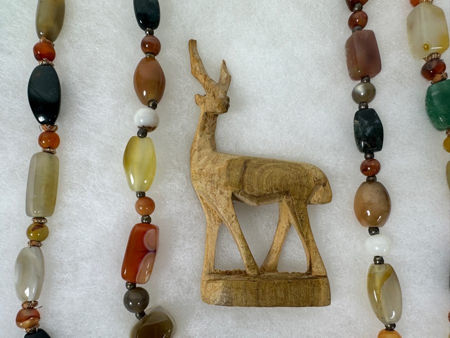 Pair Of Multi-Stone Necklaces And Carved Wooden Deer Figurine [Photo 5]