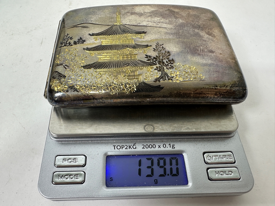 Vintage Japanese Etched Sterling Silver Cigarette Case Signed Underneath With Original Box Weighs 139g [Photo 16]