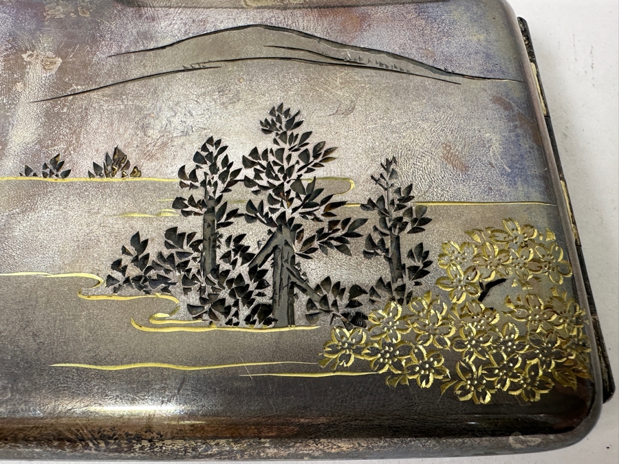 Vintage Japanese Etched Sterling Silver Cigarette Case Signed Underneath With Original Box Weighs 139g [Photo 6]