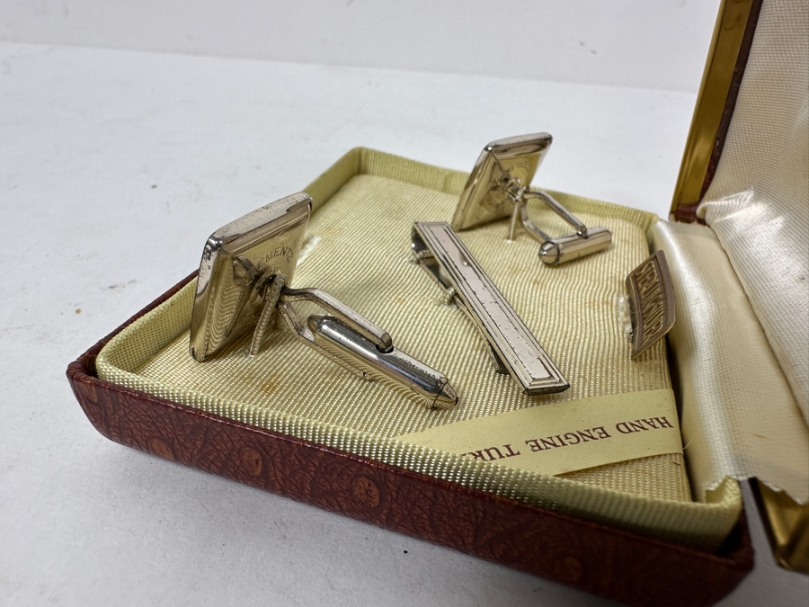 Vintage New Old Stock Sterling Silver Krementz Tie Clip And Cufflinks Set [Photo 4]