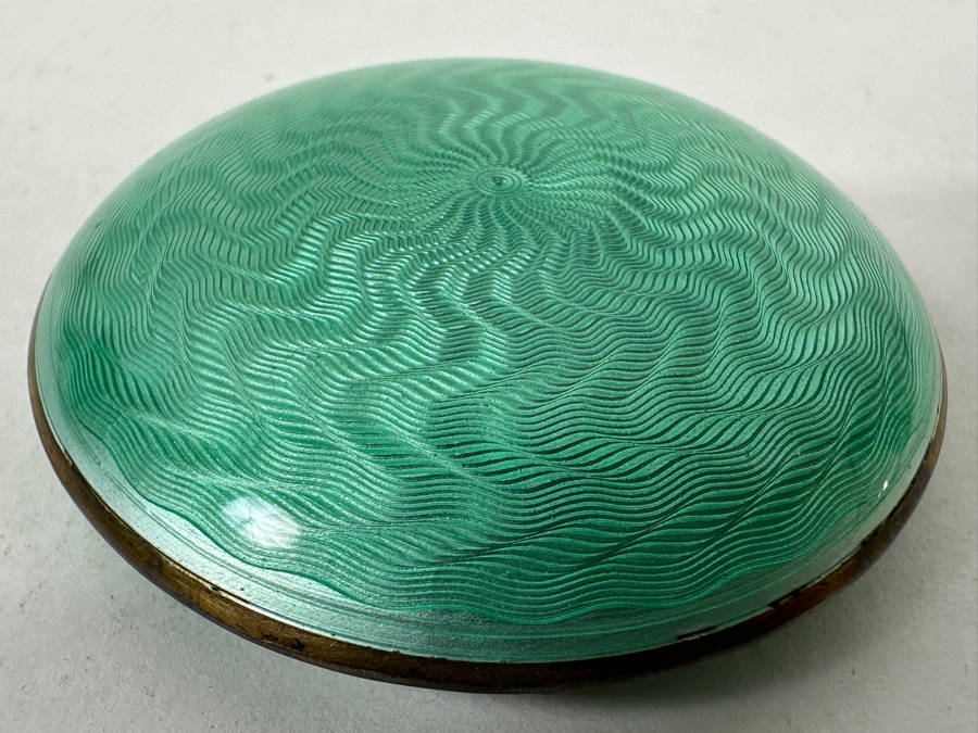 Antique Hand Painted Guilloche Enamel Sterling Silver Powder Compact Box Made In Austria 2'W 43.1g [Photo 7]