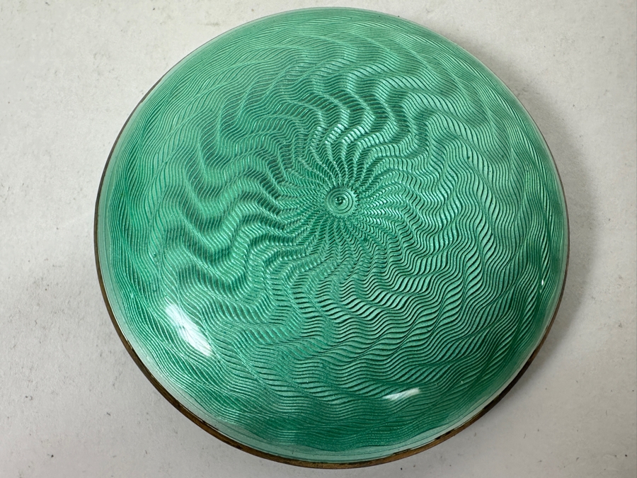 Antique Hand Painted Guilloche Enamel Sterling Silver Powder Compact Box Made In Austria 2'W 43.1g [Photo 6]