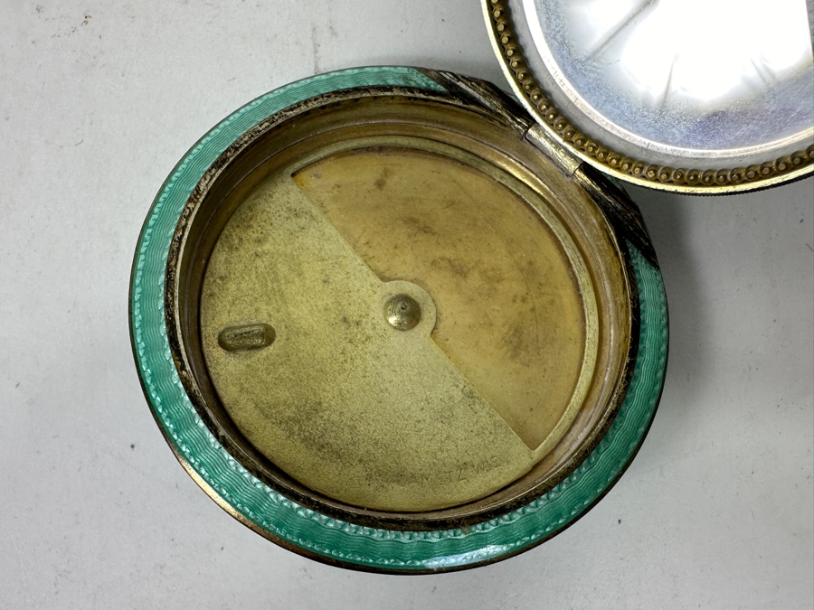 Antique Hand Painted Guilloche Enamel Sterling Silver Powder Compact Box Made In Austria 2'W 43.1g [Photo 9]