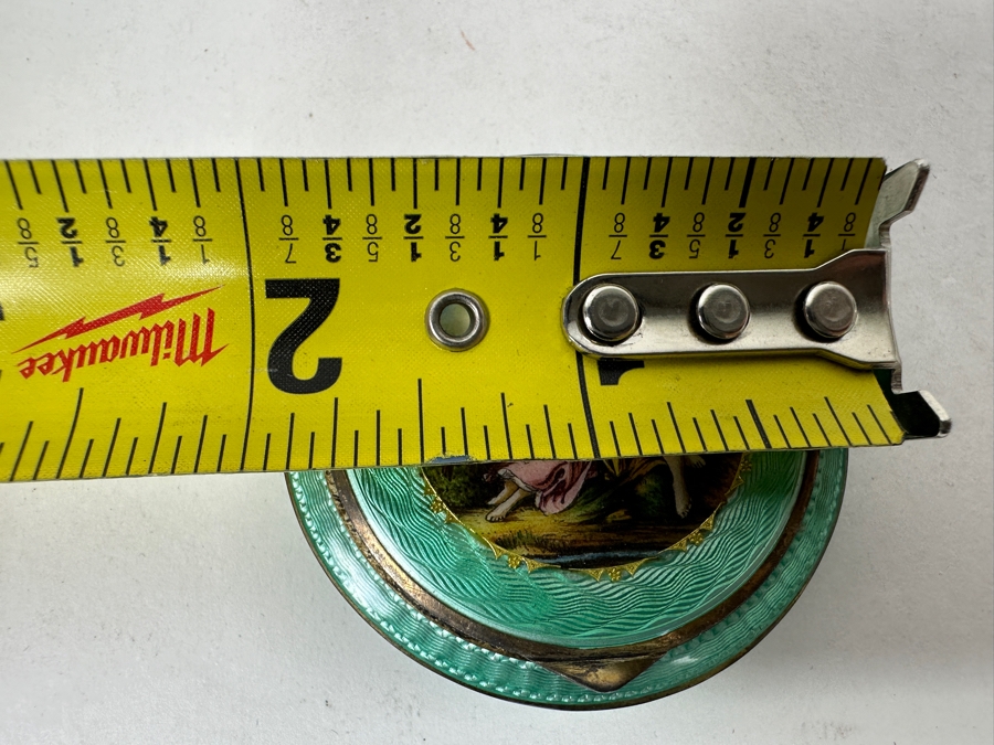 Antique Hand Painted Guilloche Enamel Sterling Silver Powder Compact Box Made In Austria 2'W 43.1g [Photo 15]