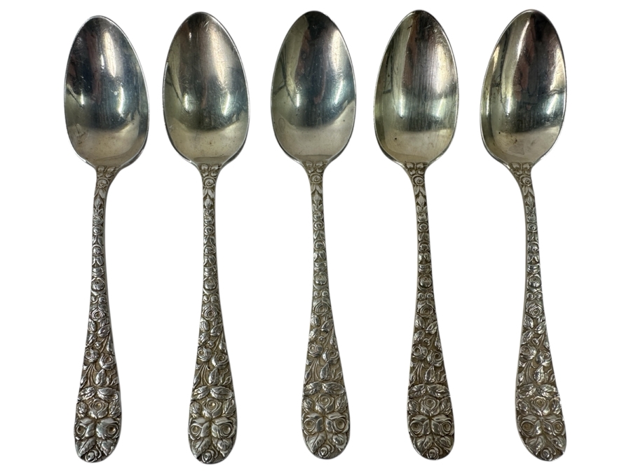(5) Vintage Sterling Silver Schofield Baltimore Rose 6' Spoons 153.2g