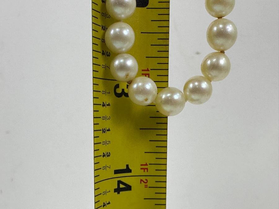 Stunning Single Strand 26' Pearl Necklace With 14k Gold Clasp Accented With Diamonds 55.7g [Photo 10]