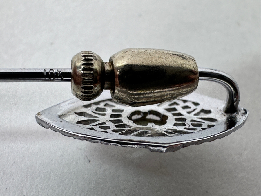 Antique Art Deco 10k White Gold Opal Stick Pin With Box 1.0g [Photo 6]