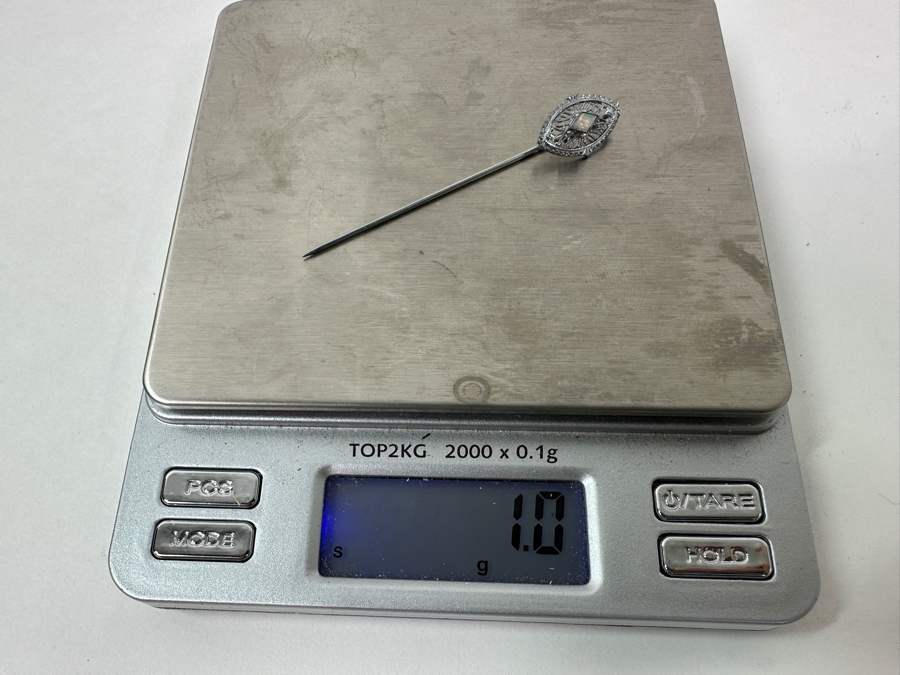 Antique Art Deco 10k White Gold Opal Stick Pin With Box 1.0g [Photo 11]