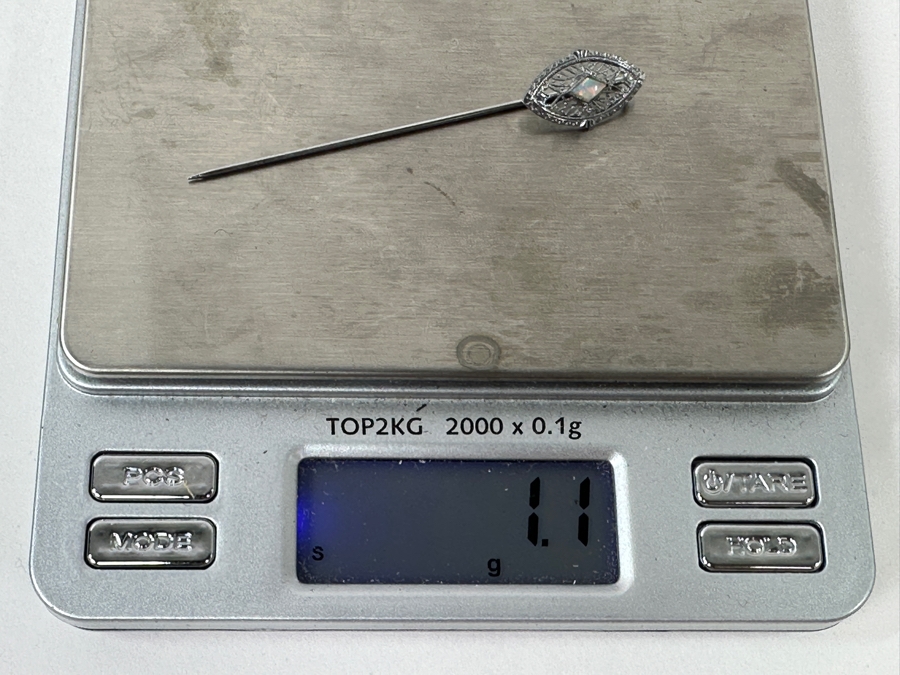 Antique Art Deco 10k White Gold Opal Stick Pin With Box 1.0g [Photo 8]