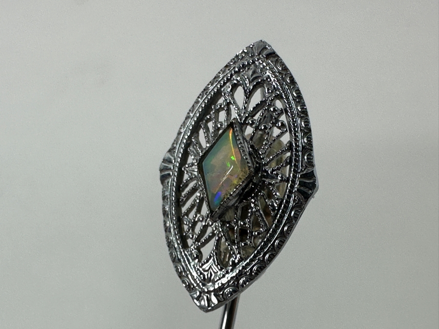 Antique Art Deco 10k White Gold Opal Stick Pin With Box 1.0g [Photo 4]