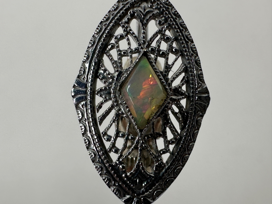 Antique Art Deco 10k White Gold Opal Stick Pin With Box 1.0g [Photo 2]