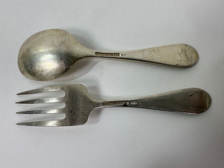 Vintage Stieff Sterling Silver Child's Spoon And Fork Set 4.5'L 49.2g [Photo 3]