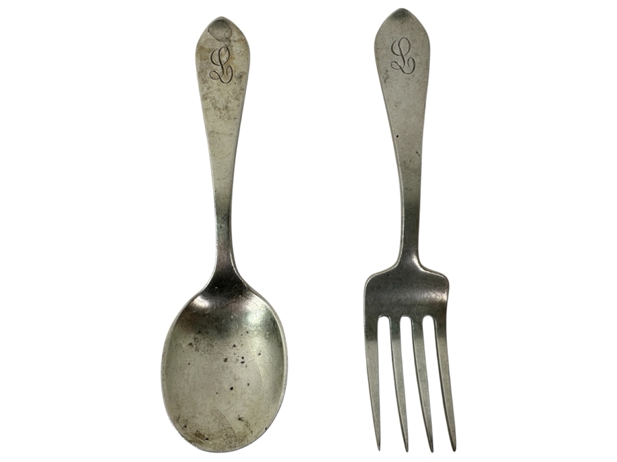 Vintage Stieff Sterling Silver Child's Spoon And Fork Set 4.5'L 49.2g