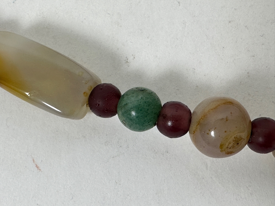 Multi-Stone 24' Necklace And Pair Of Vintage Chinese Carved Stone Pendants [Photo 4]