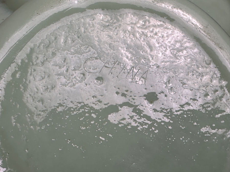 Vintage Chinese Green Glass 9'W Bowl And Vintage Chinese Blue Glass 12' Dish Both Marked China [Photo 9]